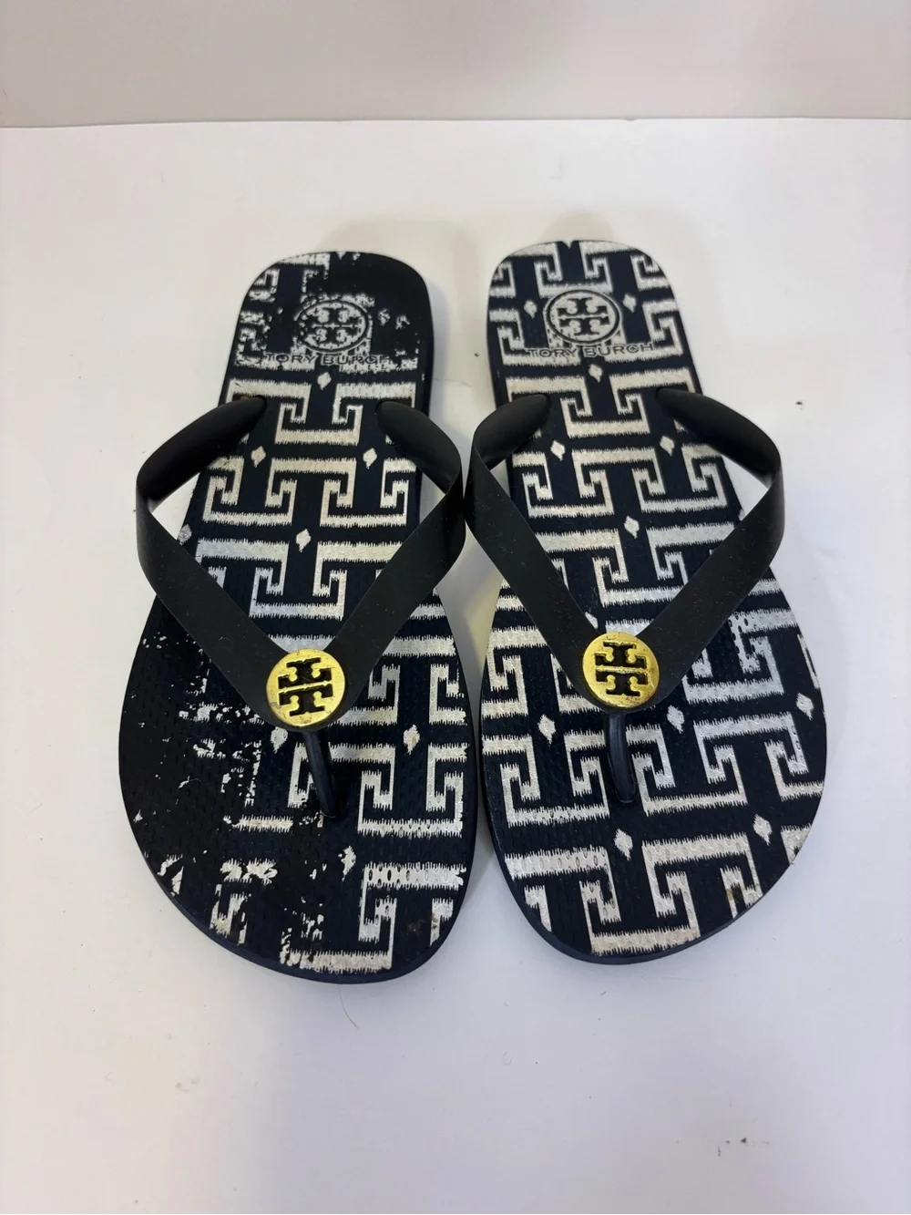 Tory Burch Navy Blue Patterned Flip Flop Sandals Women’s 8.5